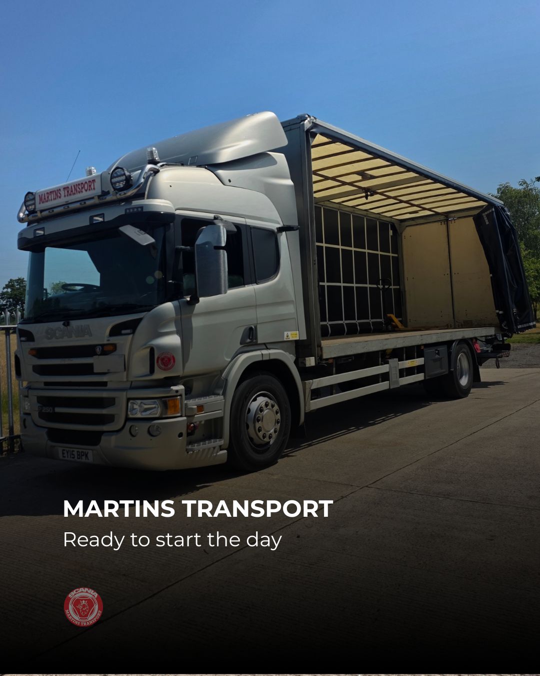 A Martins Transport Scania truck prepared for the day